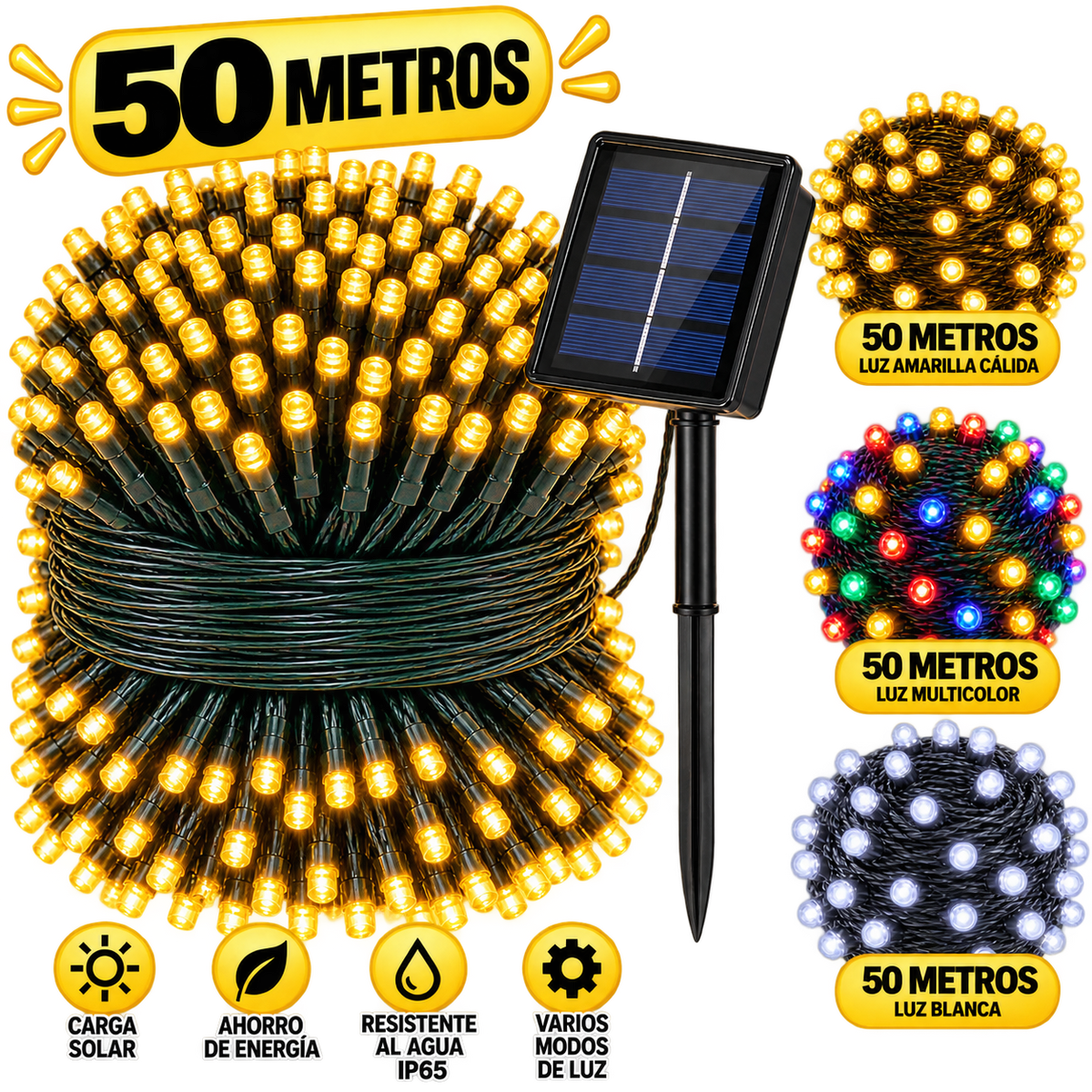 Luces navideñas solares 50 metros – Para toda la fachada · Bogotá Express
