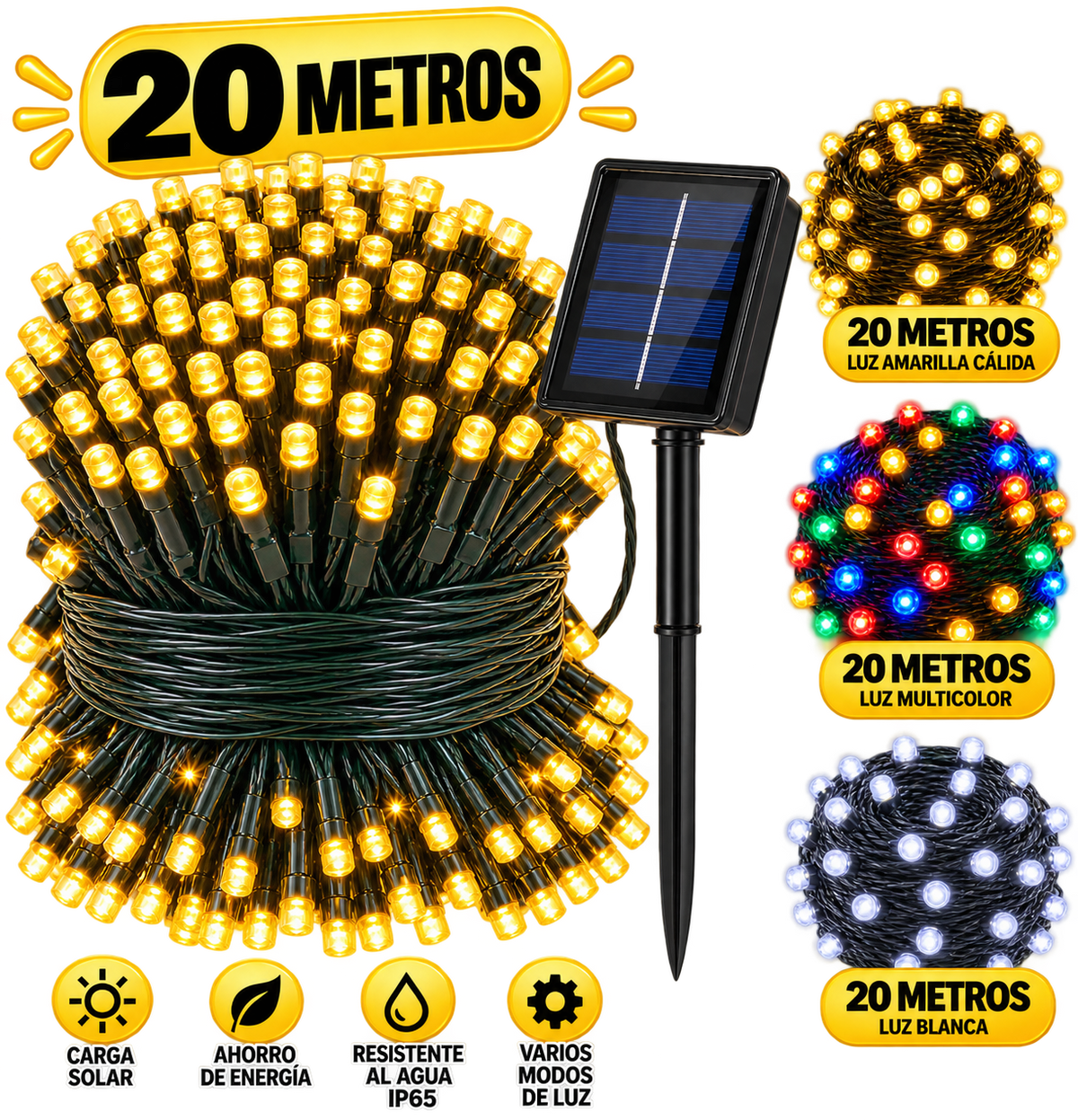 Luces navideñas solares 20 metros – Sin gastar luz · Bogotá Express