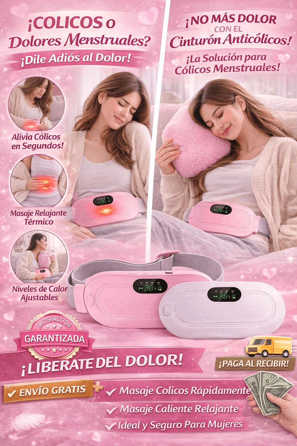 Cinturón Térmico Multifunción para Uso Diario con masaje relajante y función de calor portátil para aliviar el dolor menstrual.