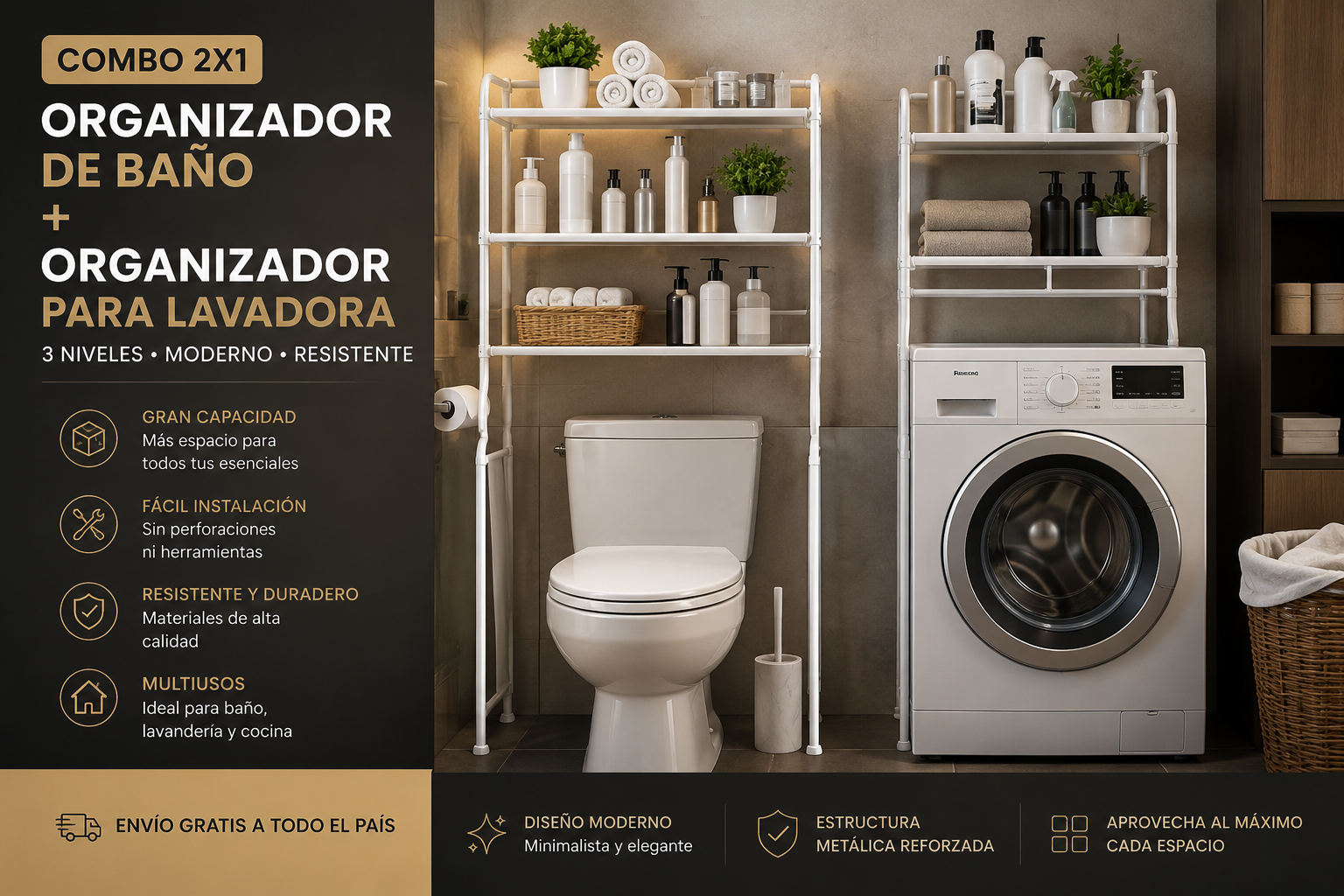 OrganizaMax™ | Combo Premium 2x1 para Baño y Lavadora ✨