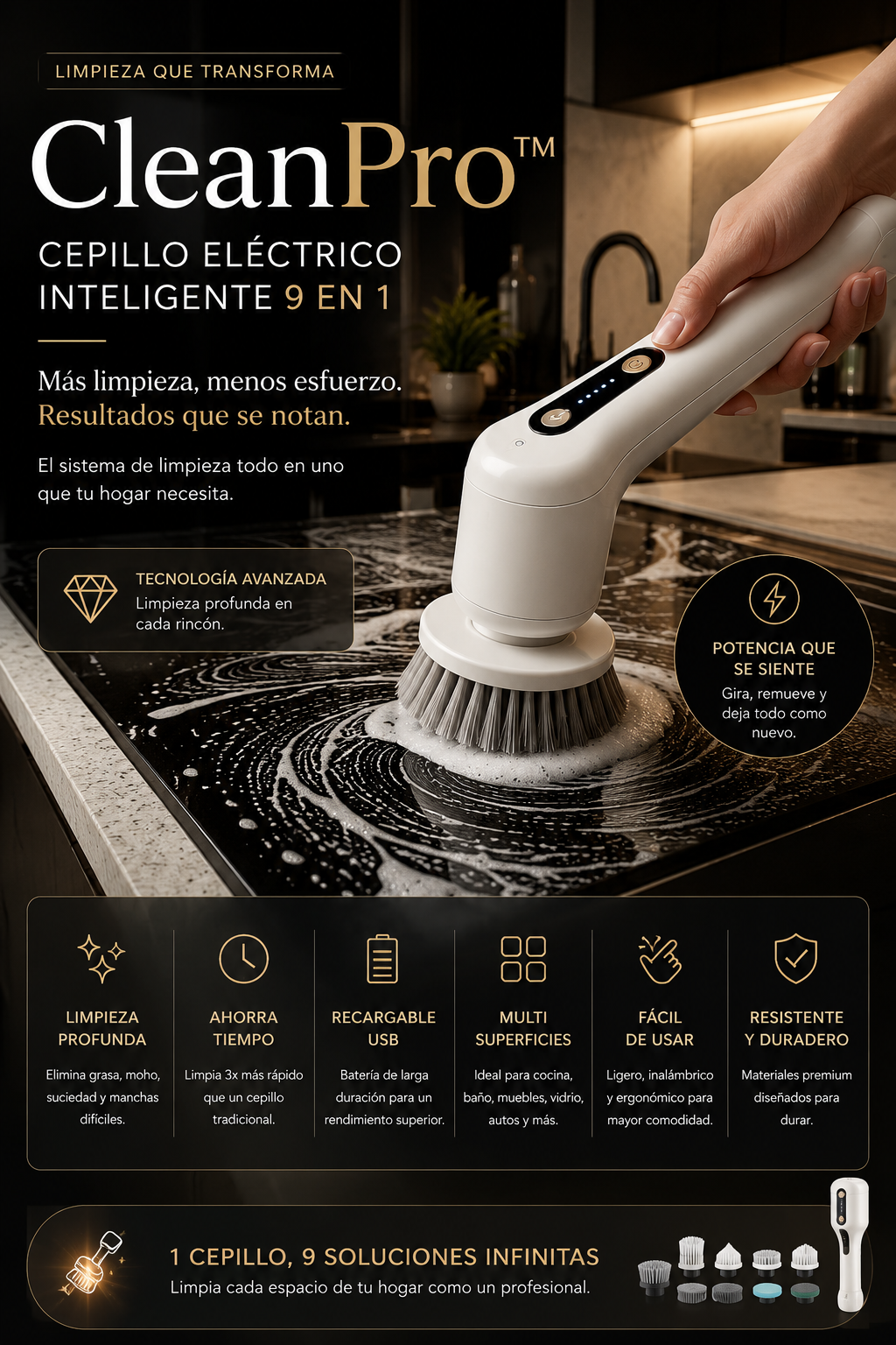CleanPro™ | Cepillo Eléctrico Inteligente 9 en 1 ✨