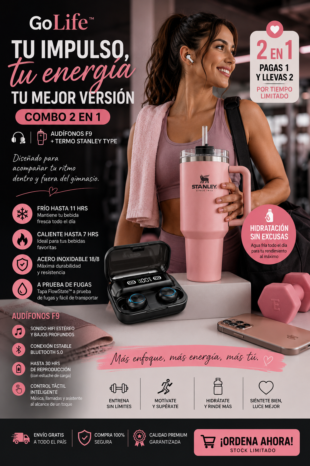 GoLife™  "Termo Stanley + Audífonos F9".