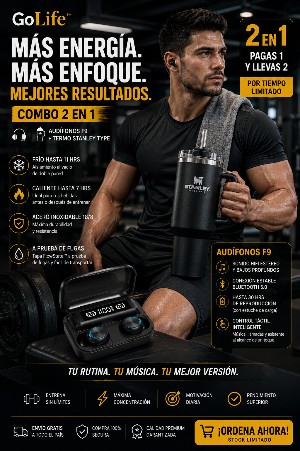 GoLife™  "Termo Stanley + Audífonos F9".