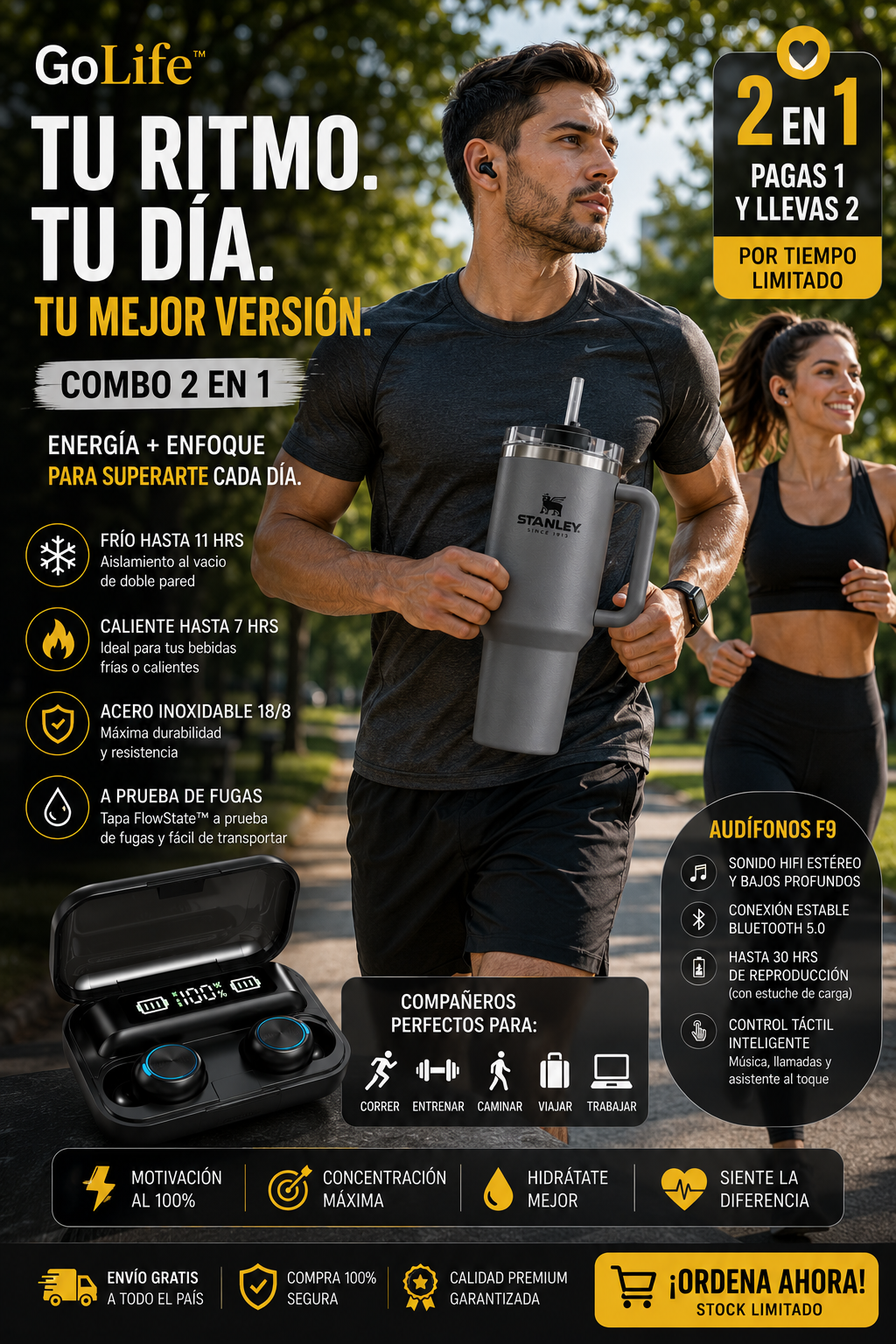 GoLife™  "Termo Stanley + Audífonos F9".