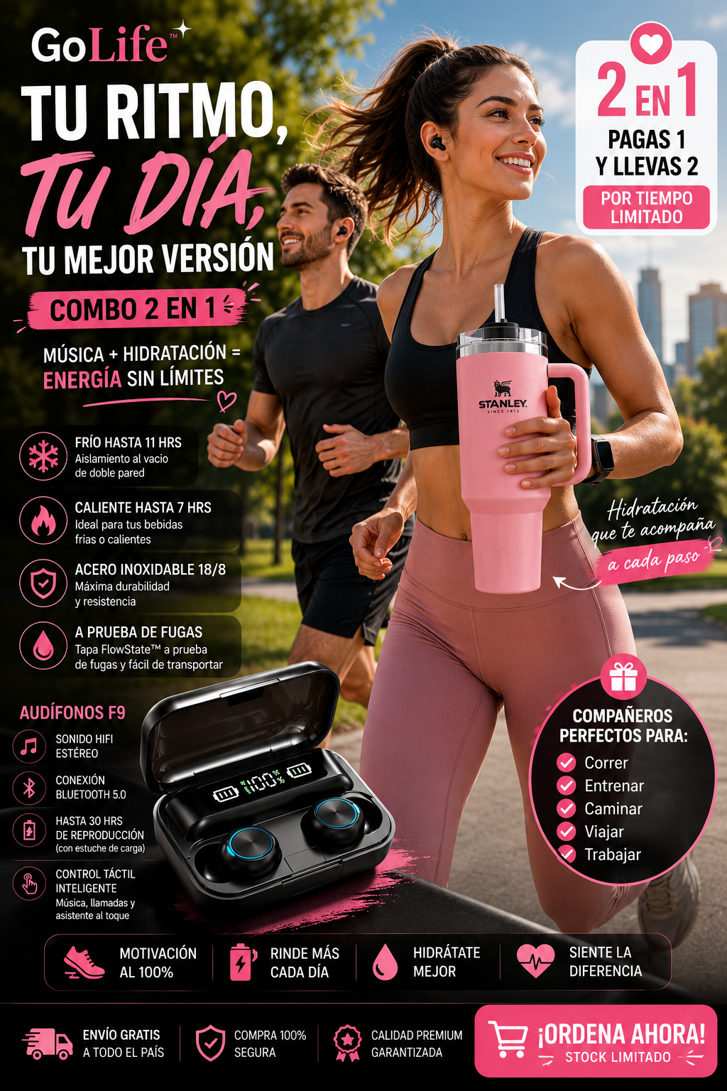 GoLife™  "Termo Stanley + Audífonos F9".