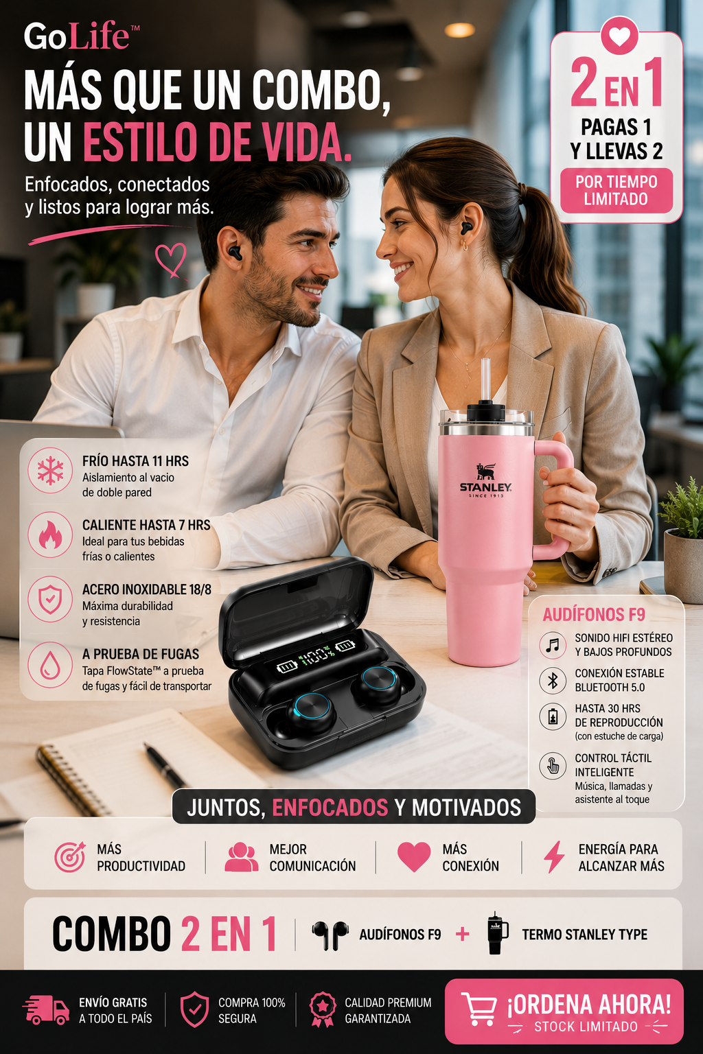 GoLife™  "Termo Stanley + Audífonos F9".