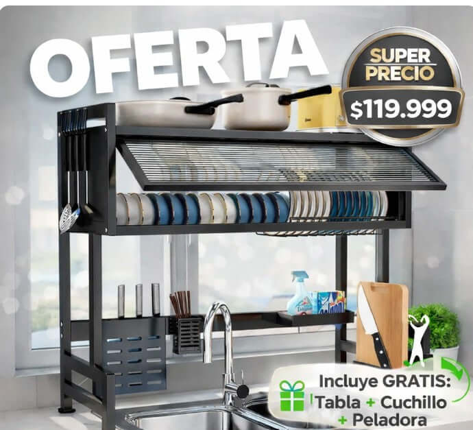 escurridor de platos 65 cm grande metálico