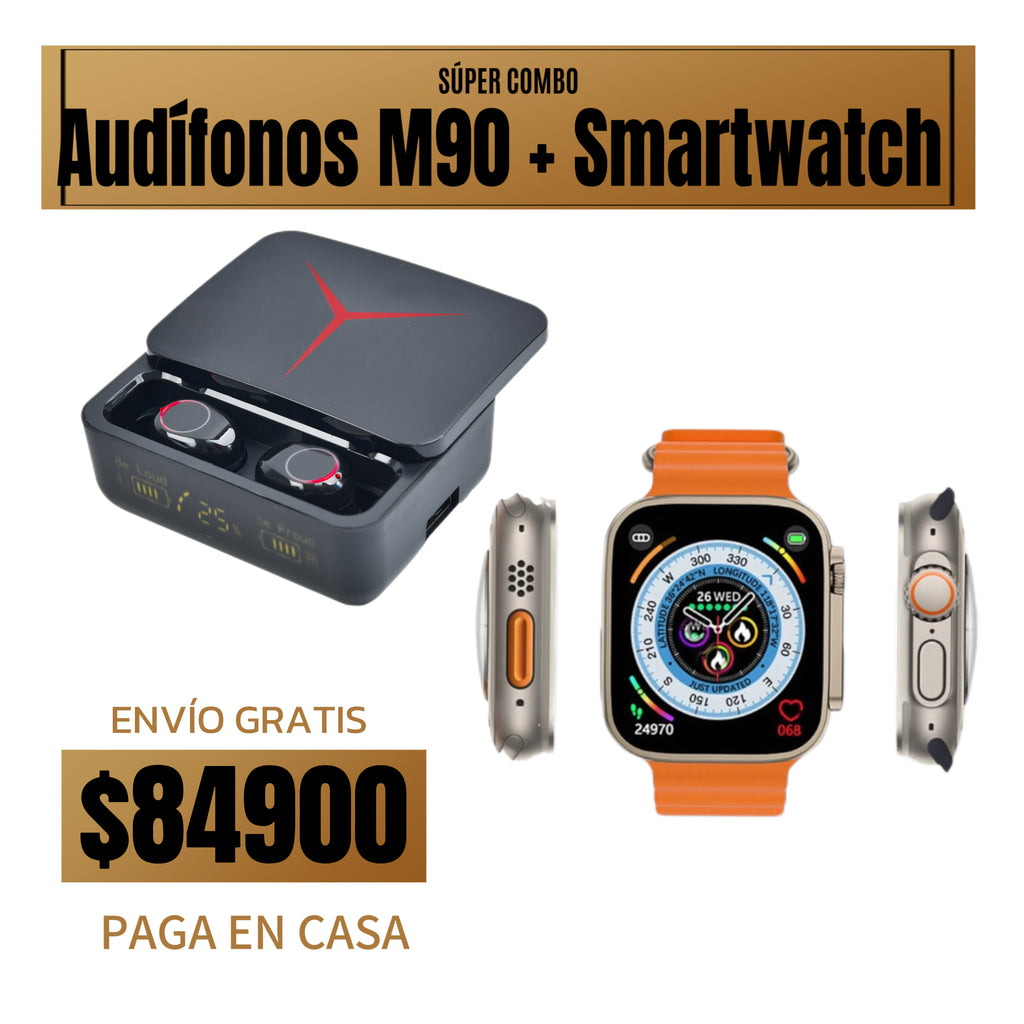 COMBO RELOJ T800 ULTLRA 2 + AUDIFONOS M90 PRO