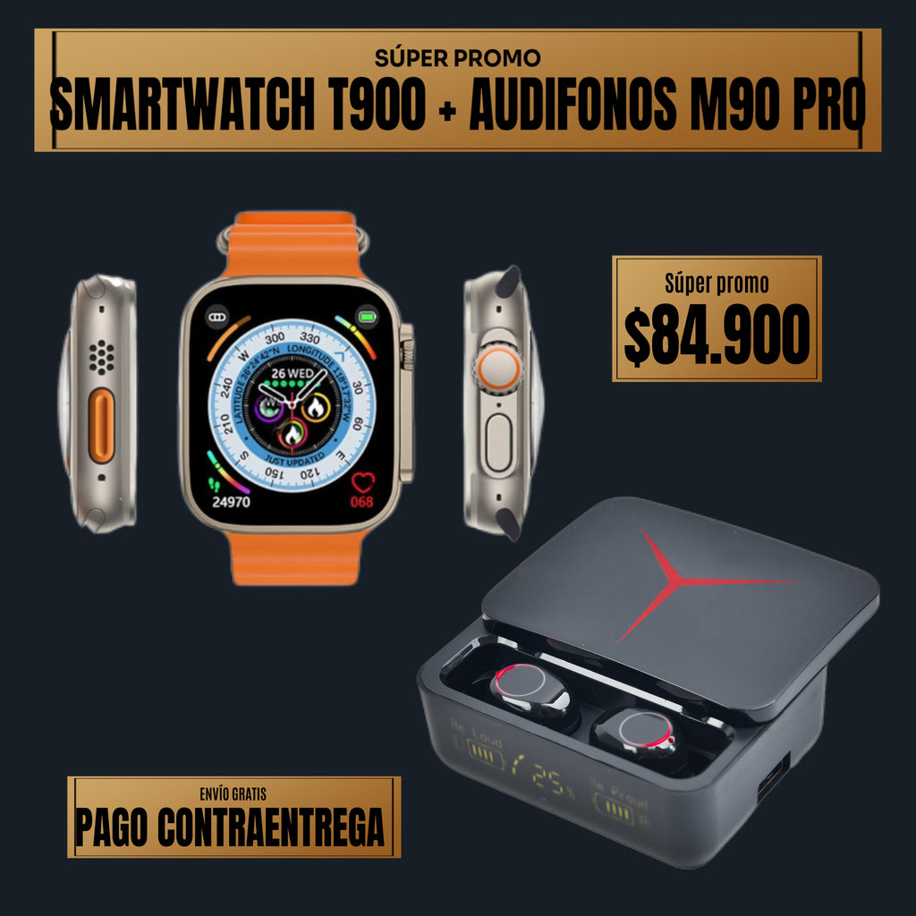 COMBO RELOJ T800 ULTLRA 2 + AUDIFONOS M90 PRO