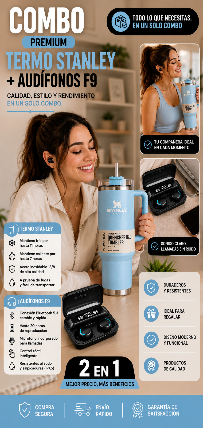 GoLife™  "Termo Stanley + Audífonos F9".