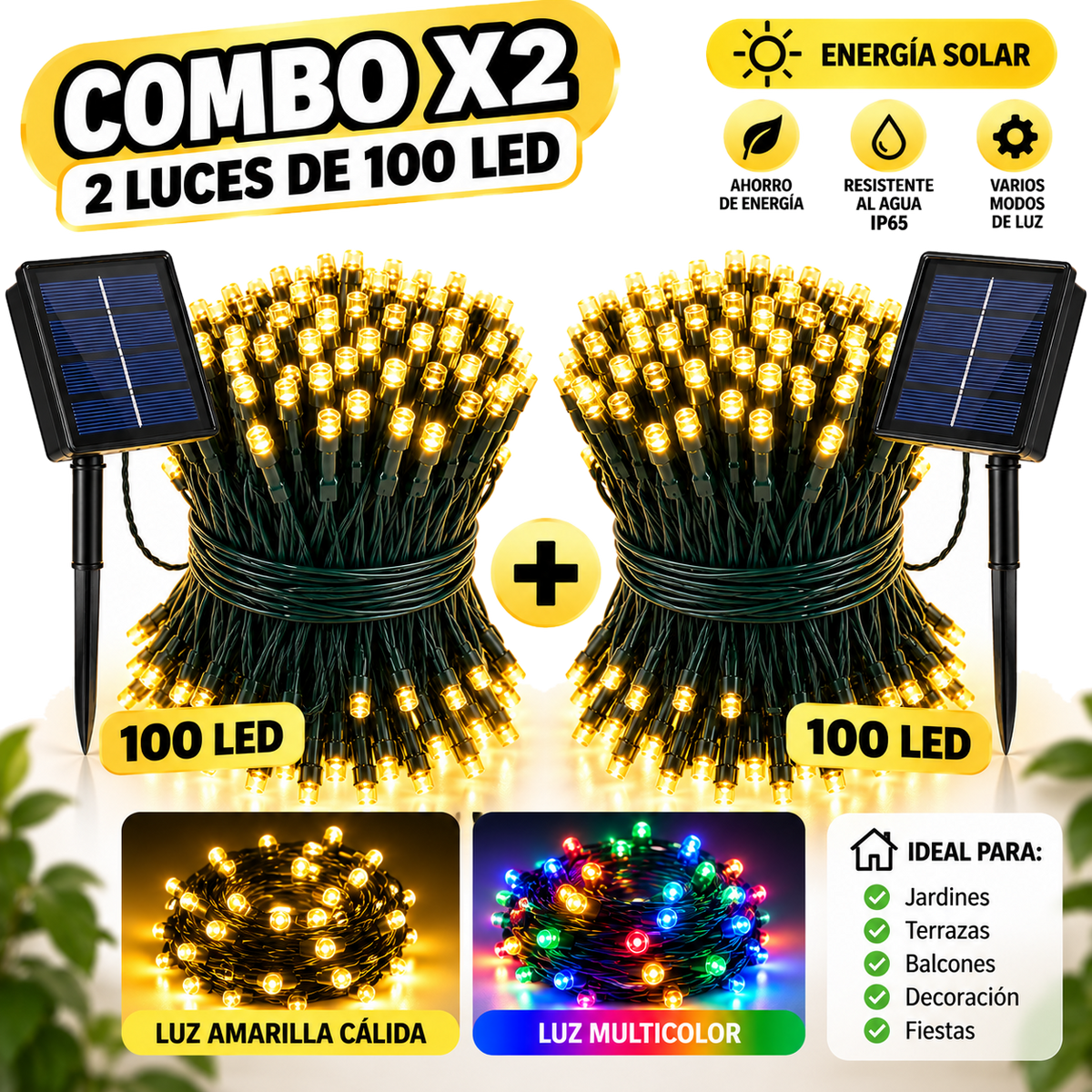 Luces navideñas solares 2x10 metros – Sin gastar luz · Bogotá Express